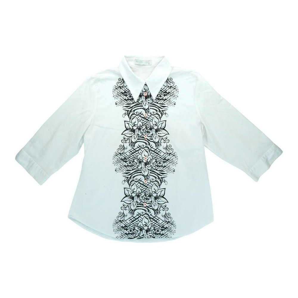 Rogerio Costa Womens 3/4 Sleeve Shirt Size 46 White Print Floral Button Down